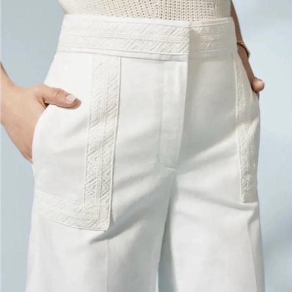 NEW Ann Taylor The Marina Embroidered White High Rise Wide Leg Crop Pants 2 - Picture 2 of 8